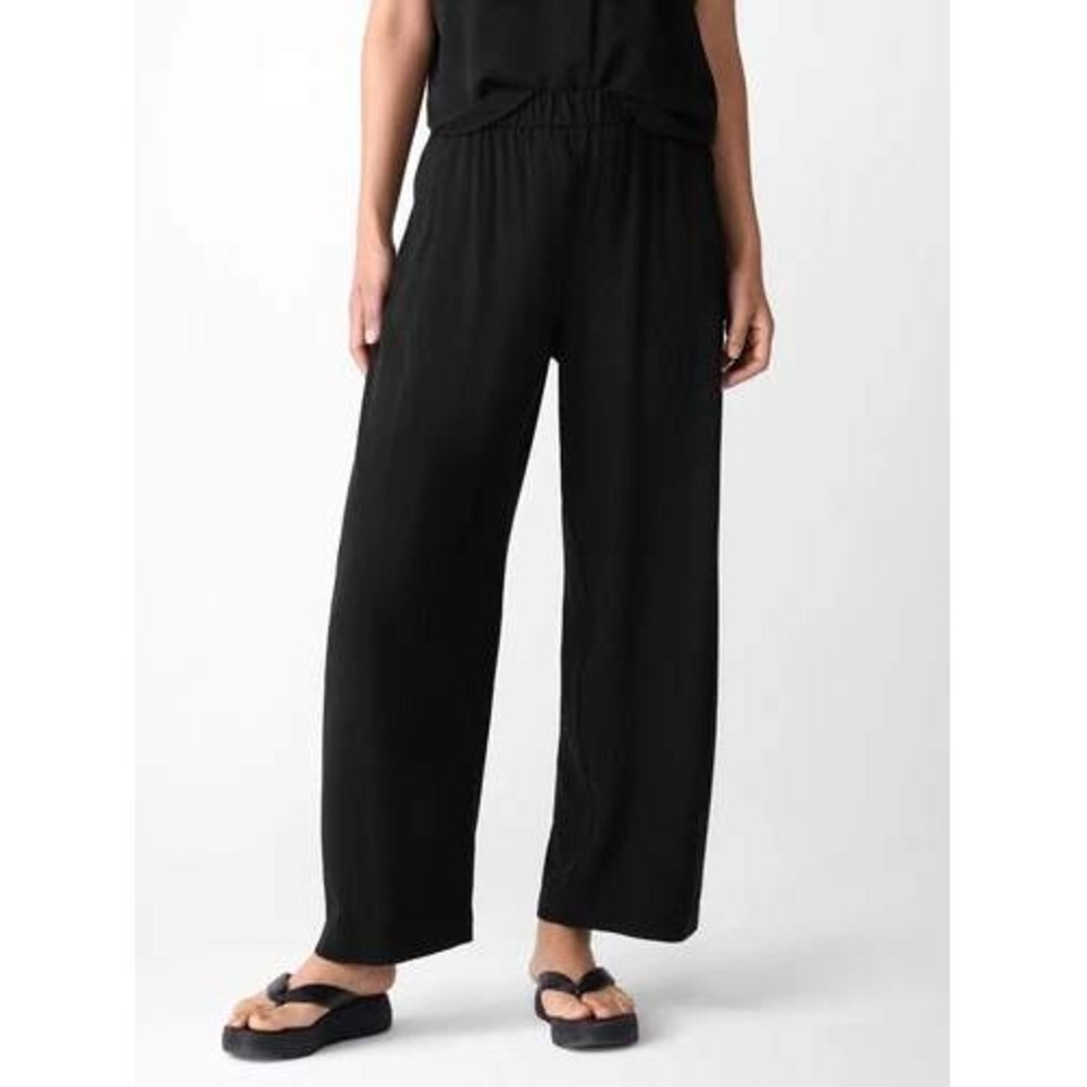 Eileen Fisher Pants S 100% Silk Georgette Wide Leg Elastic Waist Quiet Luxury